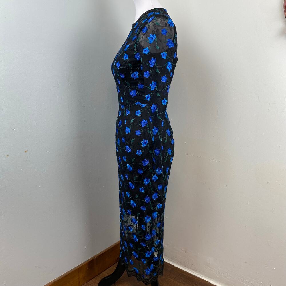 Dress The Population Sophia Indigo Embroidered Lace Illusion Dress Small - Picture 11 of 12